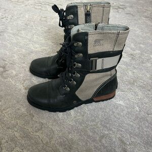 Sorel Women's Black and Tan Waterproof Combat hiking Boots